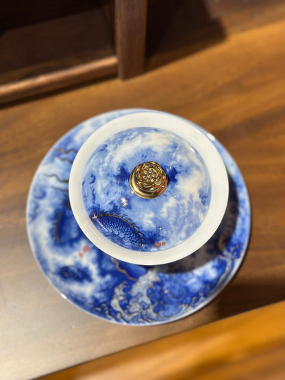 御龍玉白瓷蓋碗