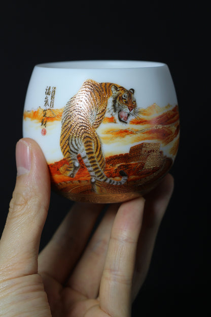 Gold Tiger Cup (Indigo Blue)- yángzhī yù (羊脂玉)